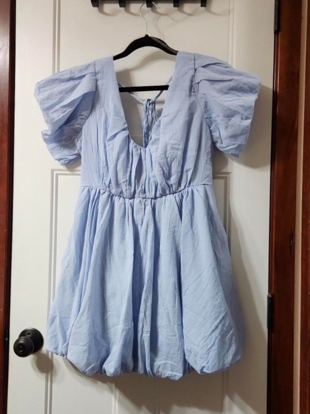 HYFVE Light Blue Puff Sleeve Mini Dress